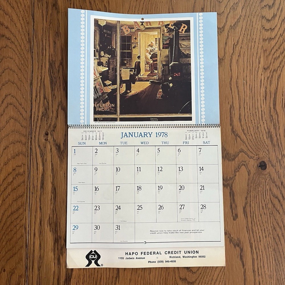 Vintage Norman Rockwell Calendar 1978 Hapo Federal Credit Union
